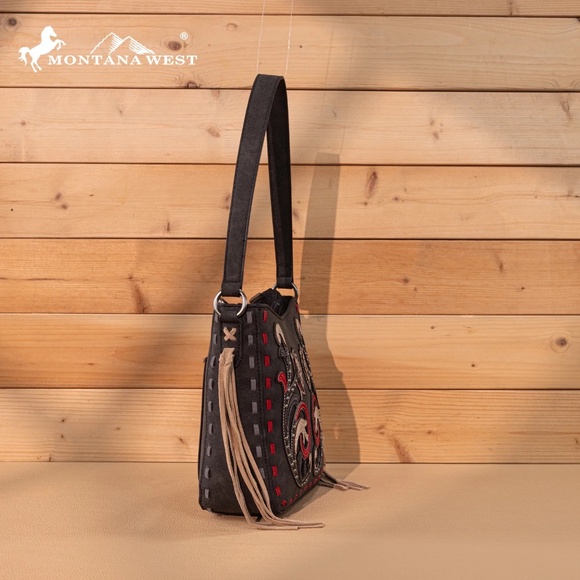 Montana West Embroidered Hobo Bag Black - Picture 2 of 5